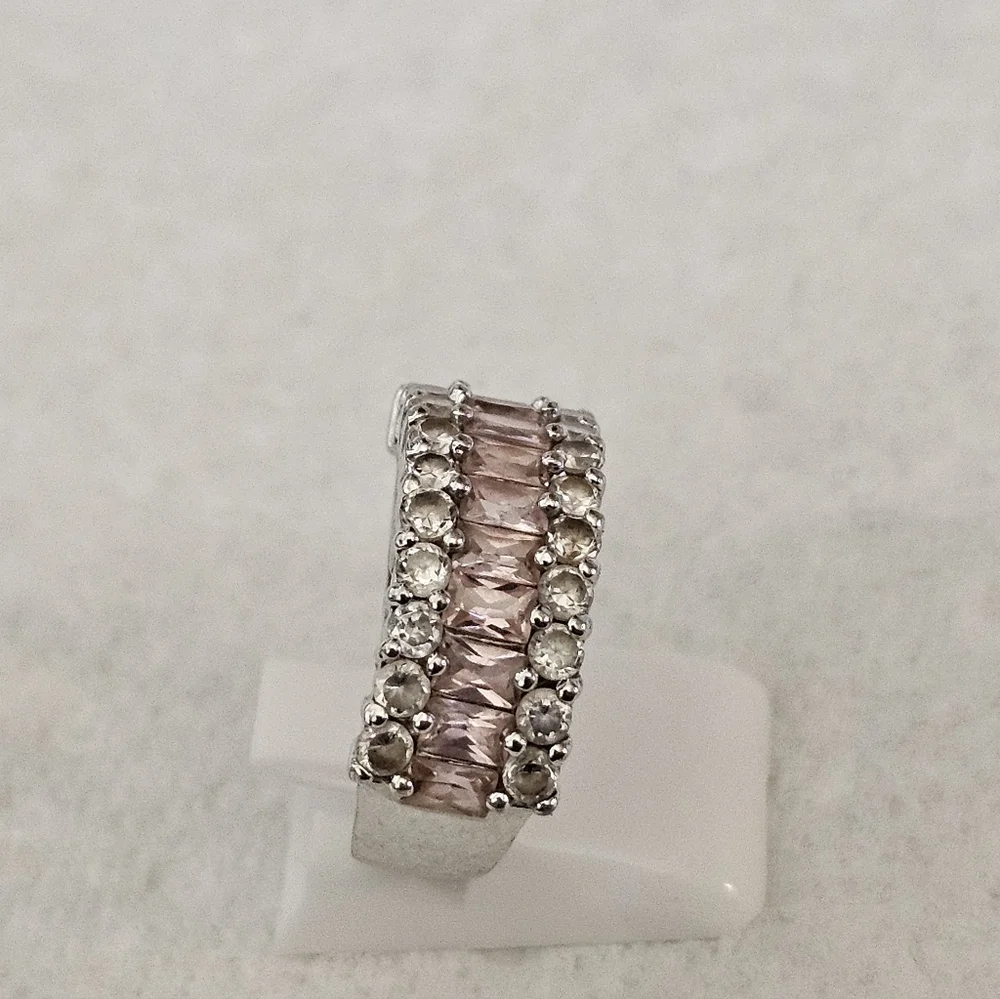 Beautiful Blush Tourmaline & White Topaz Ring Sterling Silver Size 7.5 - Picture 8 of 11